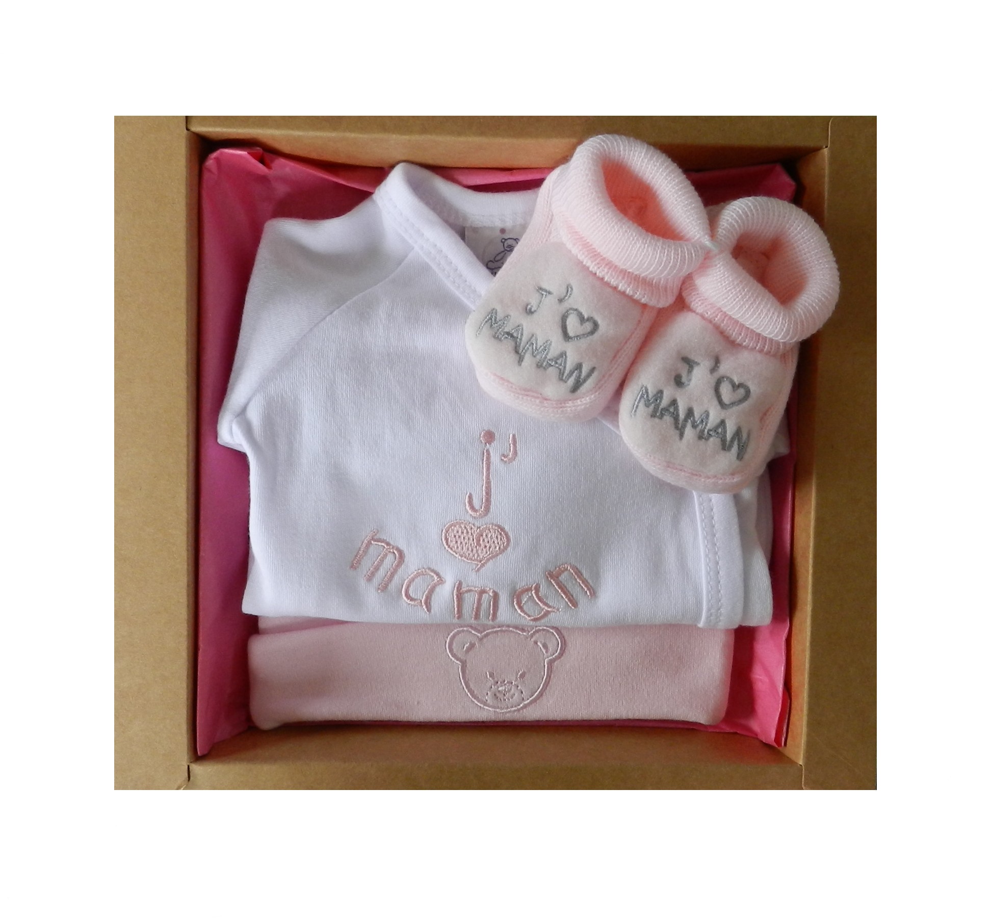 Coffret naissance fille. Body chausson bonnet